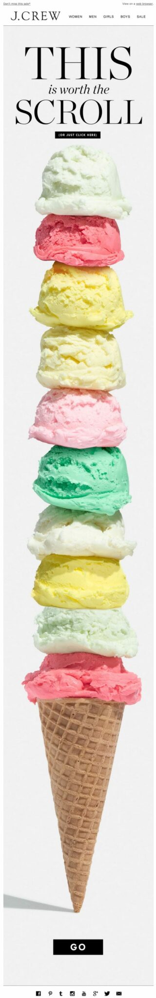 J. Crew ice cream cone newsletter