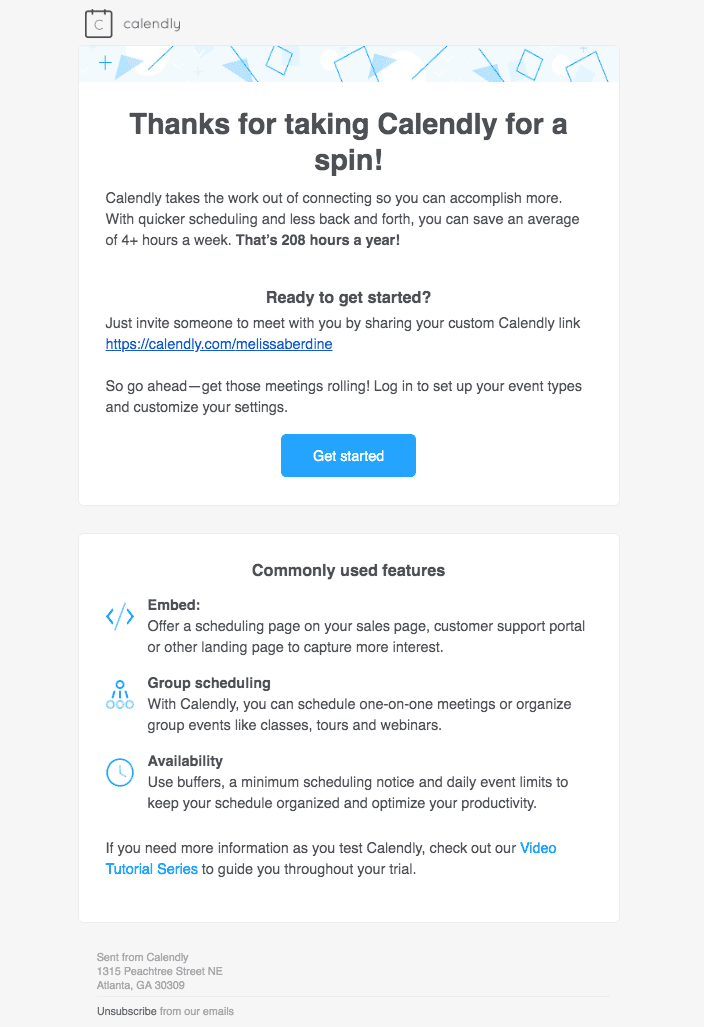 Calendly welcome email
