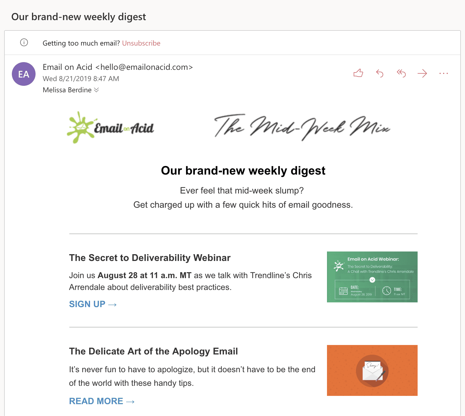 Light mode email example