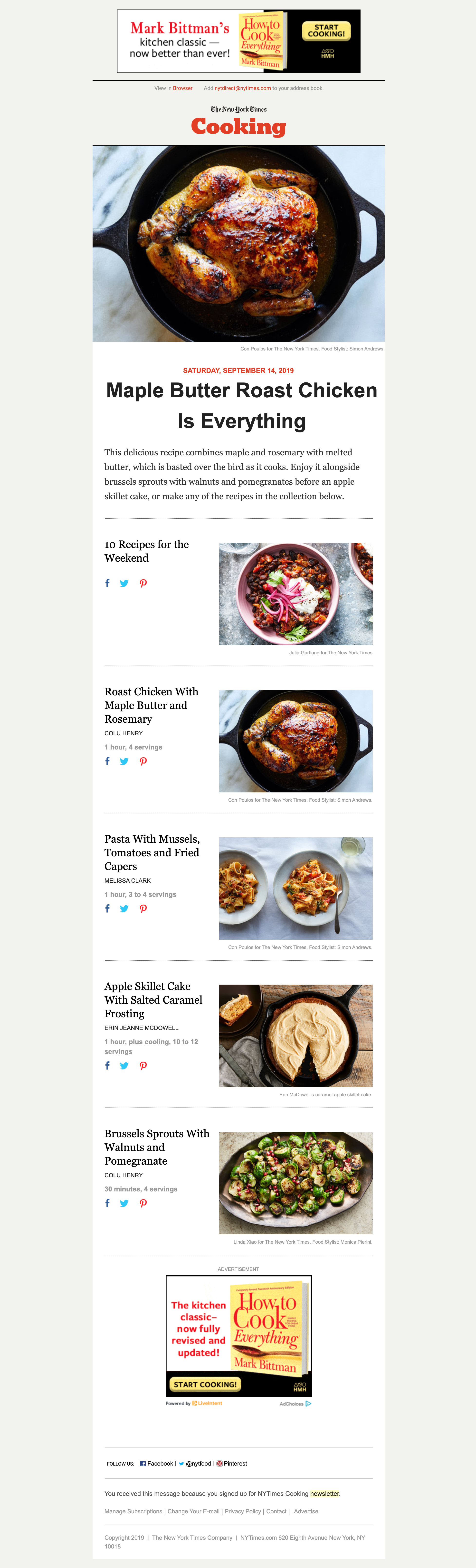 The New York Times Cooking's email