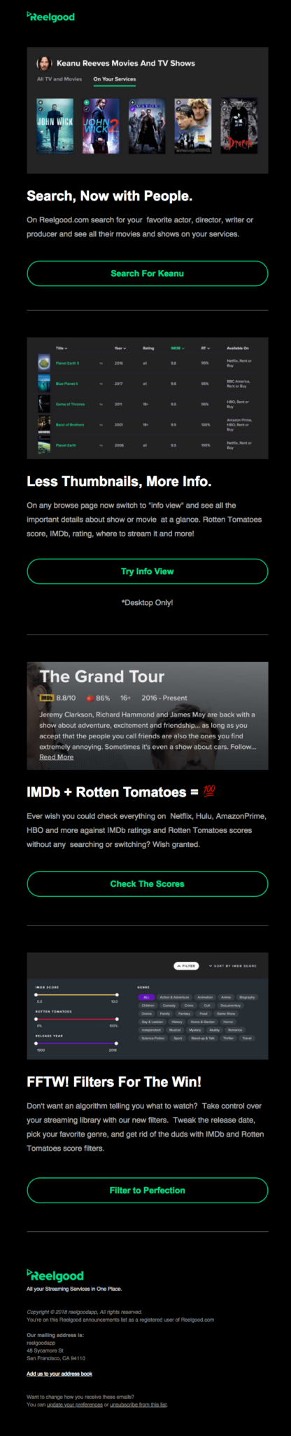 Reelgood dark mode email