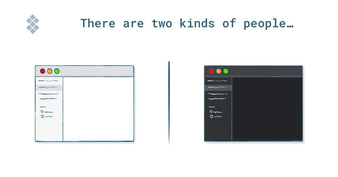 Two kinds of people - illustration of light mode and dark mode interfaces.