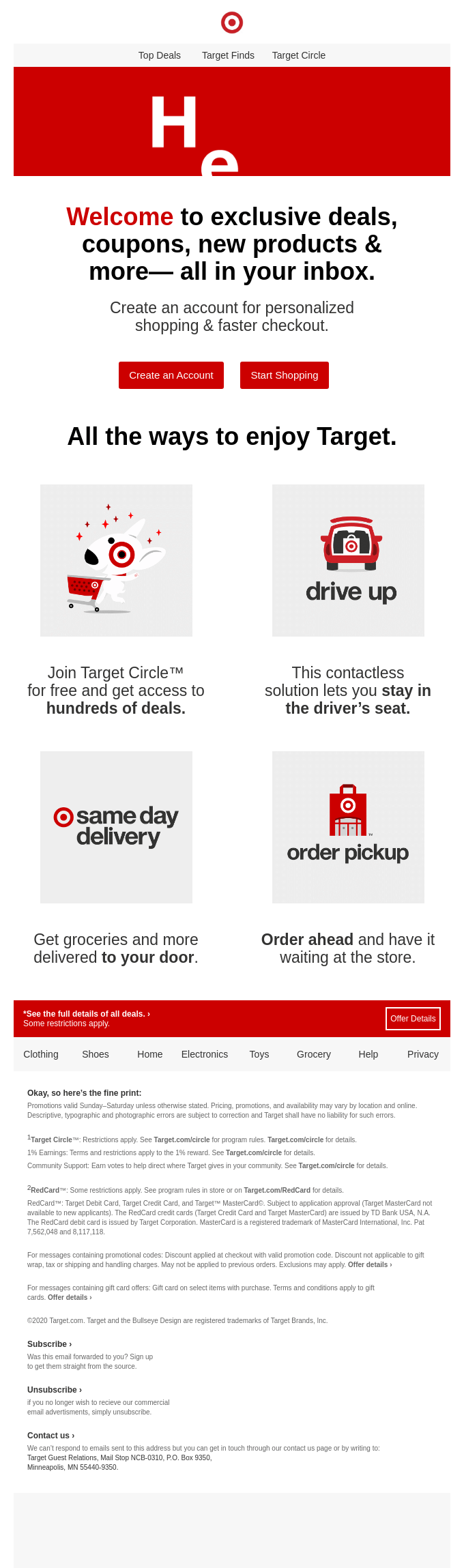 Target deals welcome email