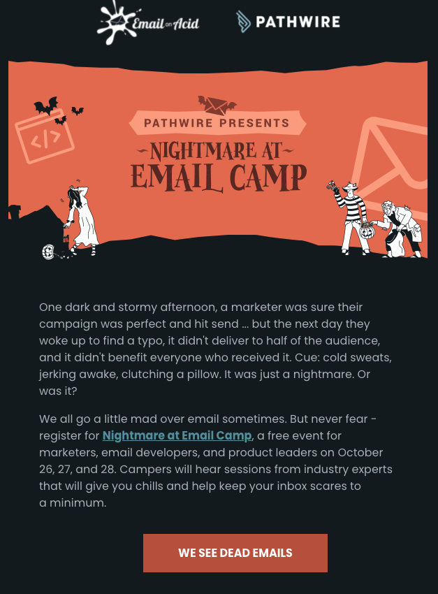 Email Camp email with funny CTA