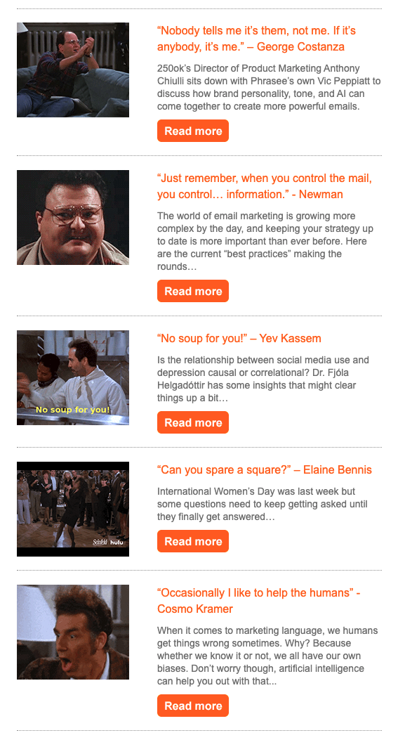 Phrasee seinfeld themed newsletter