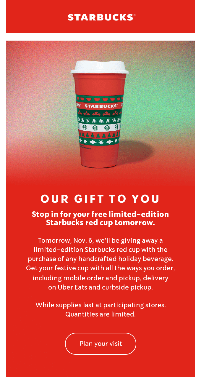 Starbucks red cup holiday email design