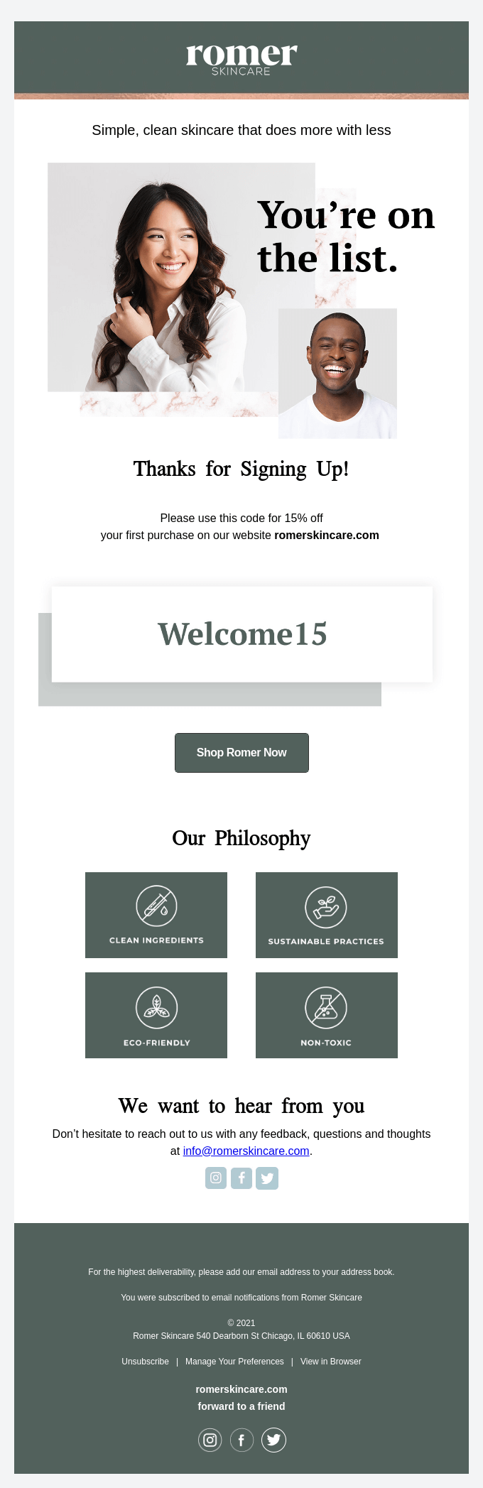 Romer welcome email design