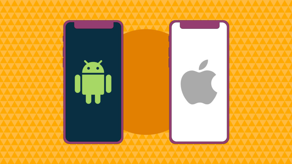 Android and Apple logos inside mobile devices