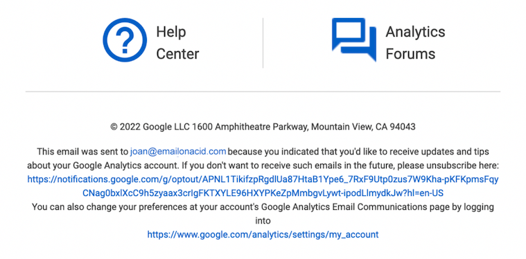 Email footer from Google Analytics 