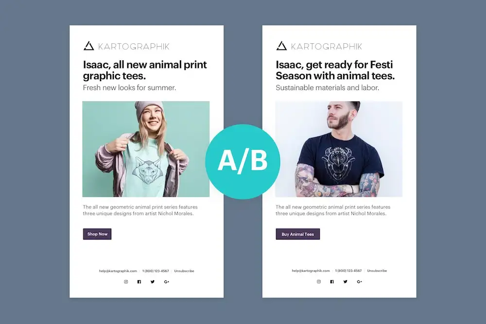 Example email A/B test