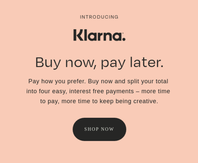 Klarna shop now email cta button