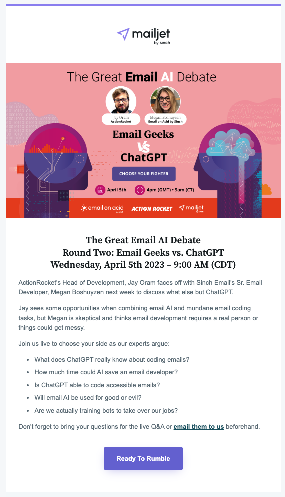 Webinar email CTA example