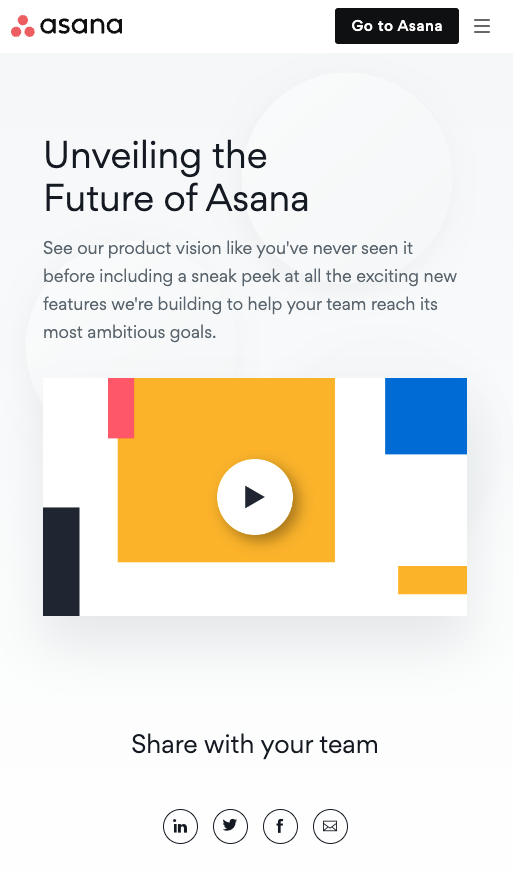 Asana video landing page