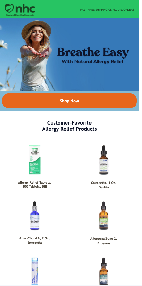 NHC allergy ecommerce email