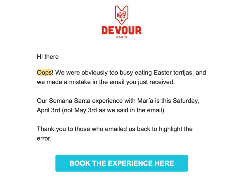 Devour Oops email