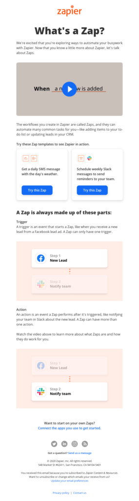 Zapier onboarding email