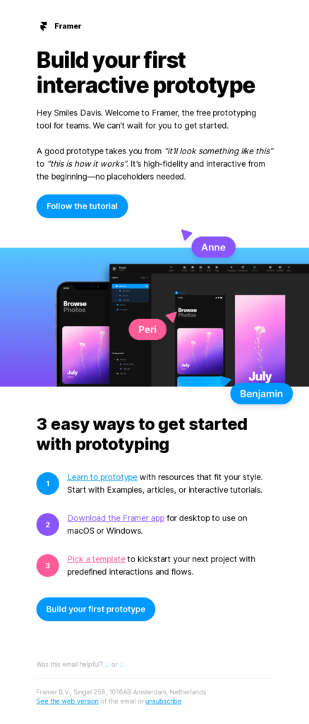 Framer onboarding email example