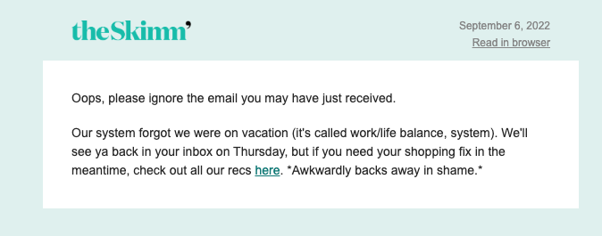 Oops email from Skimm