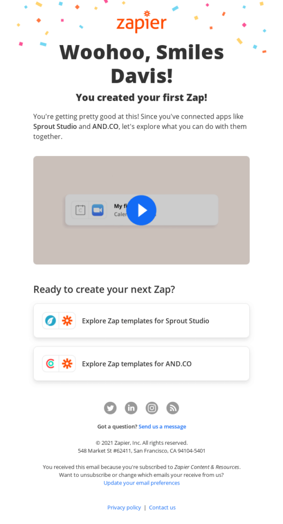 Zapier onboarding follow up email