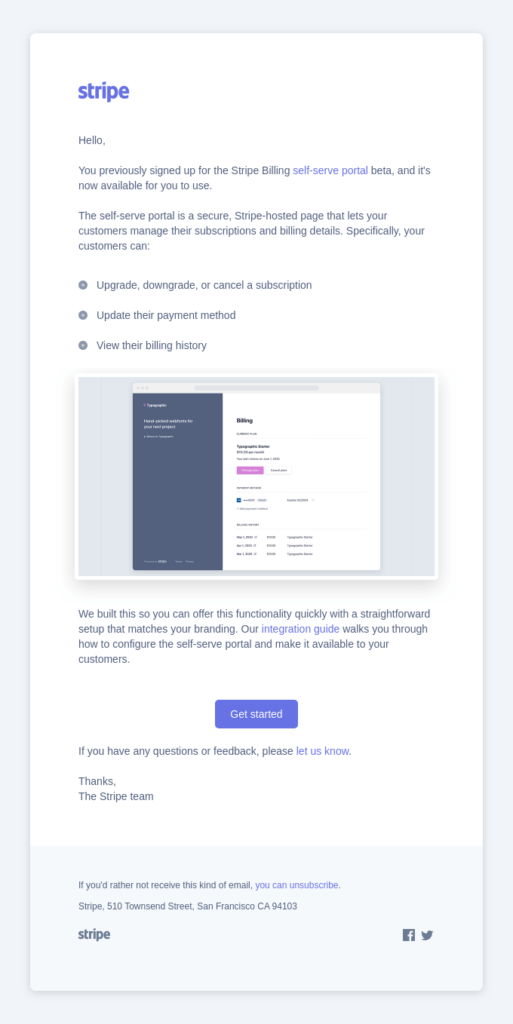 Stripe B2B email example with simple design