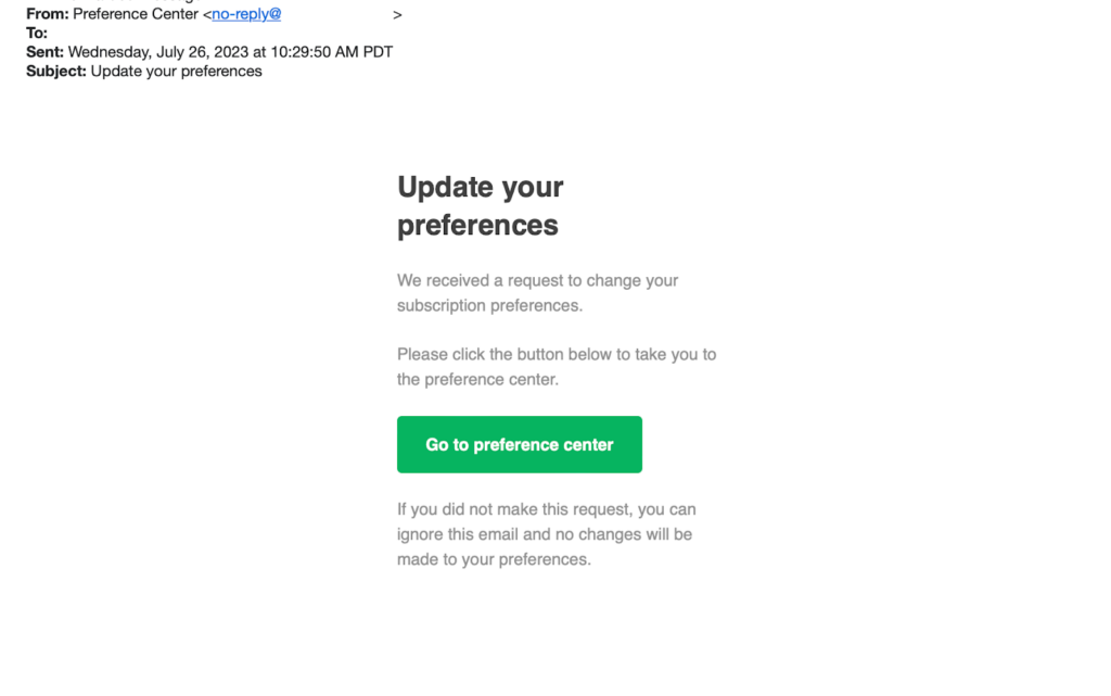 Autoresponder for email preferences