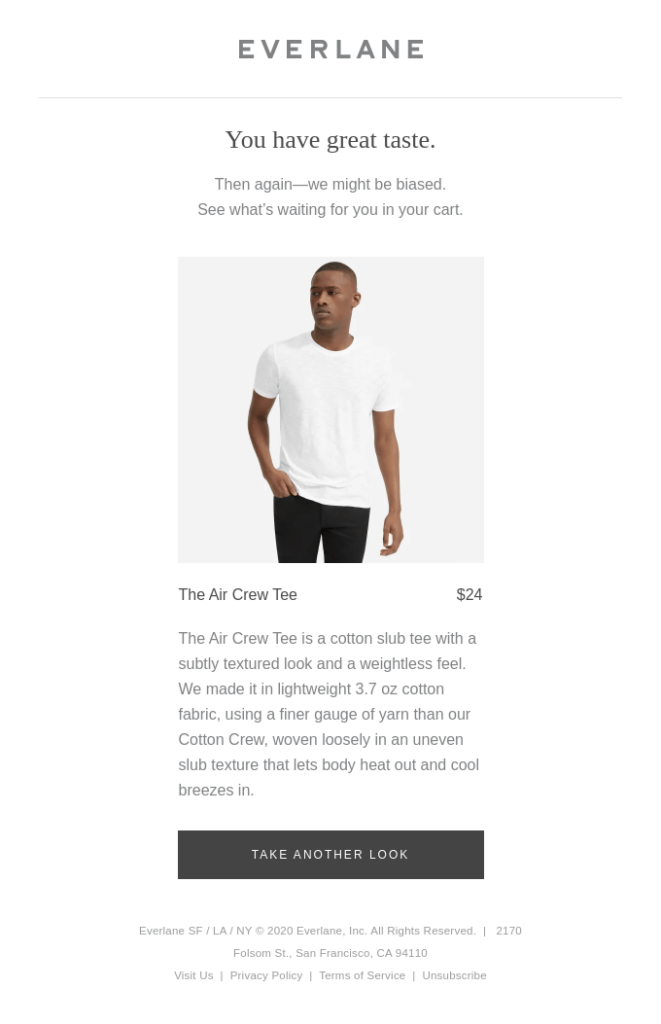 Everlane cart abandonment email