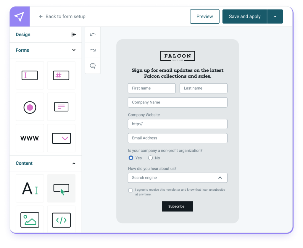 Online form being built with Sinch Mailjet