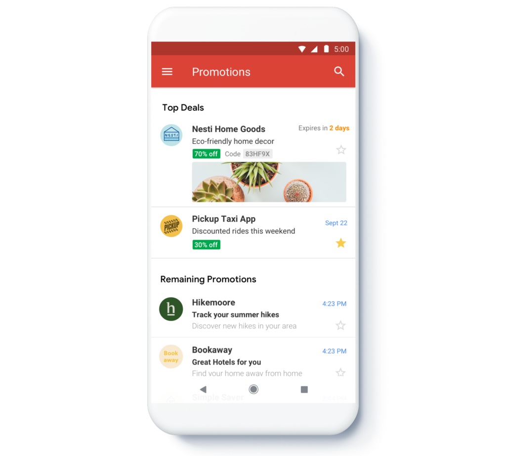 Gmail Promotions tab features