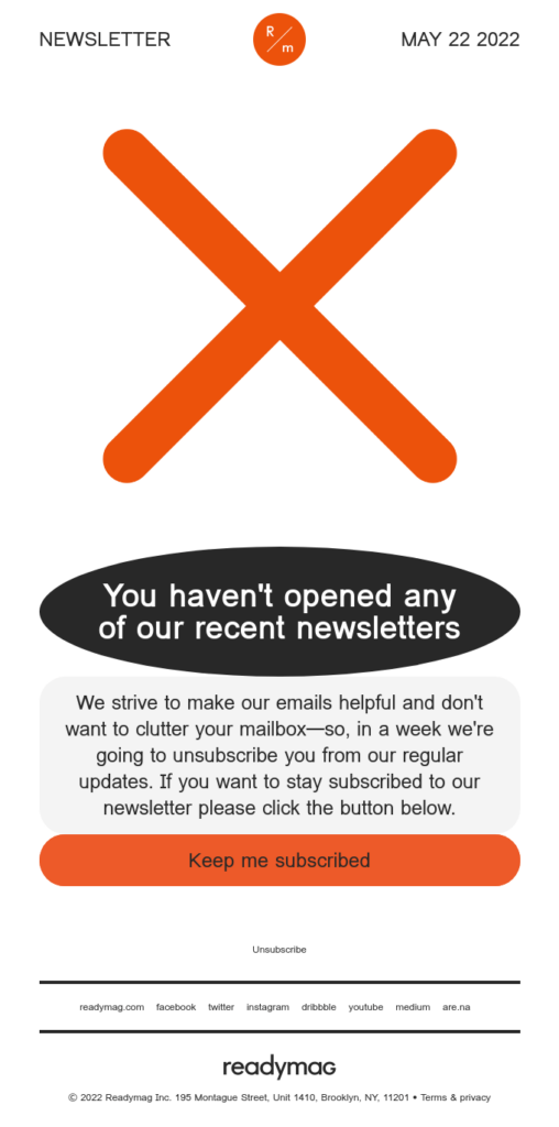 Example of a re-engagement email campaign