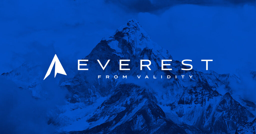 Everest logo on blue mountain background